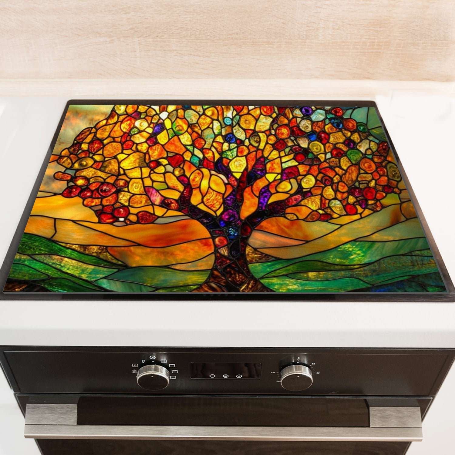 Square Ceramic/Glass Stove Top Cover, Gold Huge Tree of Life Pattern Heat Resistant Glass Induction Cooktop Protector Mat, Waterproof Dustproof Oilproof Pad for Kitchen RV (28×20 Inch)