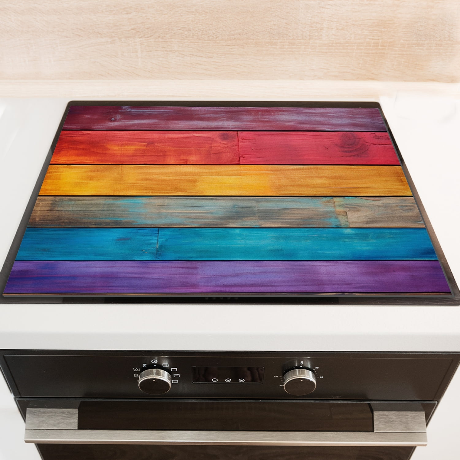 Square Ceramic Stove Top Cover, Colorful Wooden Painting Diatomite Waterproof Stovetop Protector Mat, Kitchen Decor Accessories Pad for Kitchen RV (28×20 Inch)