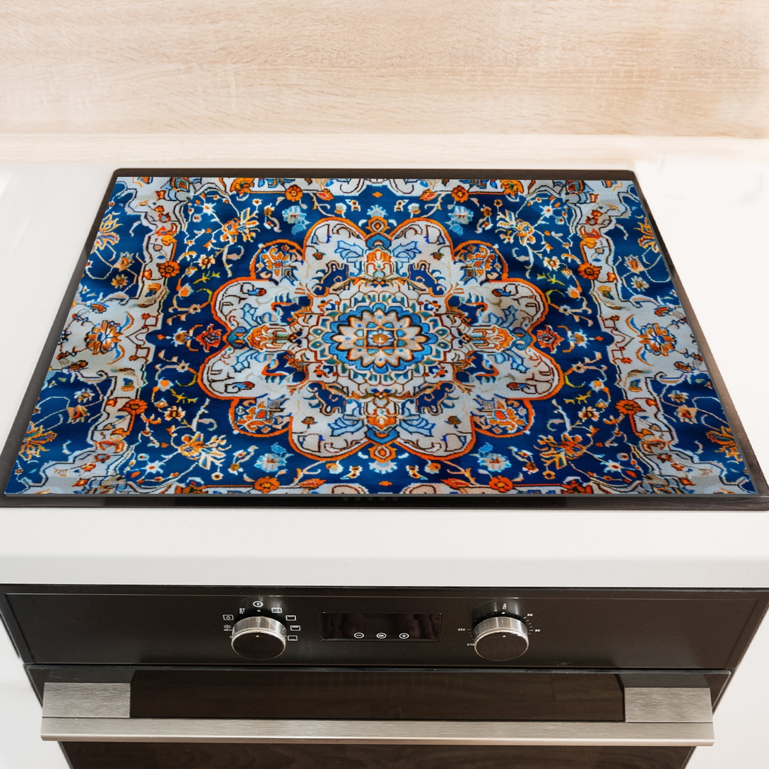 Square Ceramic Stove Top Cover, Vintage Bohemia Mandala Flowers Drawing Waterproof Glasstop Stove Mat, Kitchen Decor Accessories Pad for Kitchen RV (28×20 Inch)