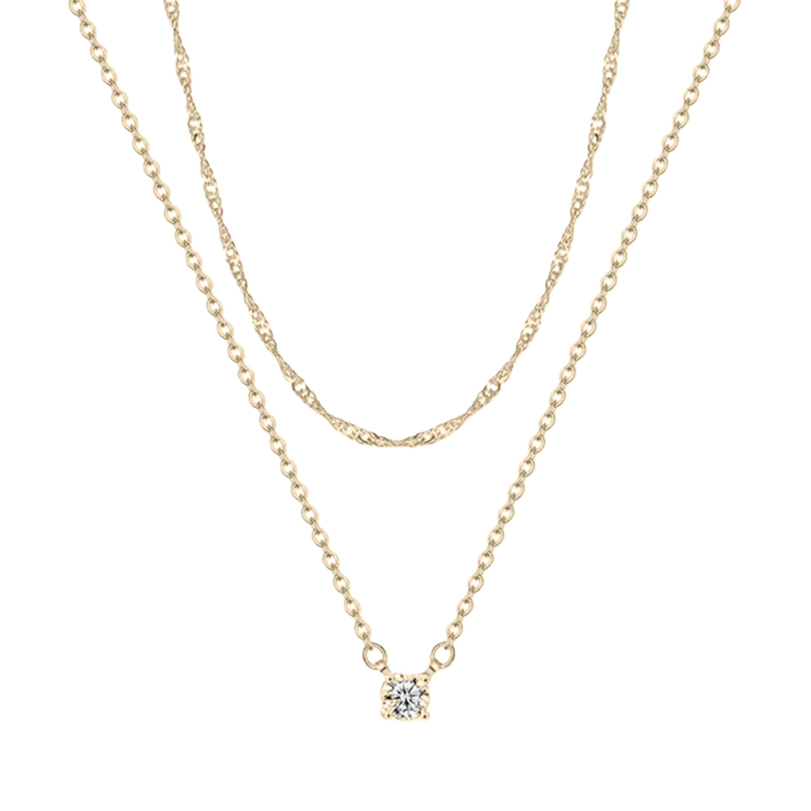 Square Chain Necklace Set Cubic Zirconia Pendant Layer Designs Gold ...