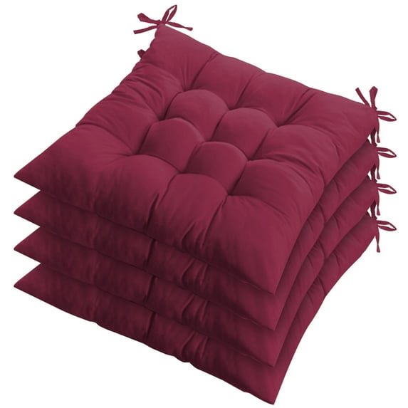 Square Chair Cushion Pads Pillow Set of 4 Square Sitting Mats with 2 Ties Pearl Cotton Fill for Home Office Floor Car Wine Red 17.72x17.72x2.37in