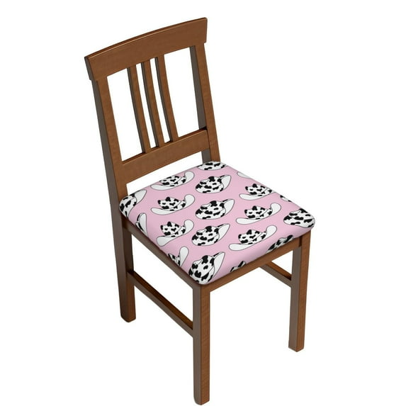 Square Chair Cushions Cover, Cartoon Cow Print Cowboy Hat Elastic Office Chair Cover for Dining Chairs with Ties and Removable Cover, Desk Chair Seat Cushion Protectors set of 6