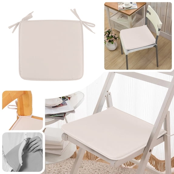 Square Chair Cushions for Dining Chairs,Office Chair Seat Cushions Stacking Non Slip High-Quality Sponge Chair Pads with Ties and Removable Cover for Outdoor Patio Kitchen Chairs,15.7"(Beige)