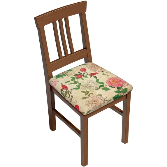 Square Chair Seat Covers Set Of 4, Pink And White Peonies Chair Covers With Elastic Ties, Soft Stretch Removable Universal Chair Protector Seat Cushion Slipcovers For Dining Room Kitchen Office