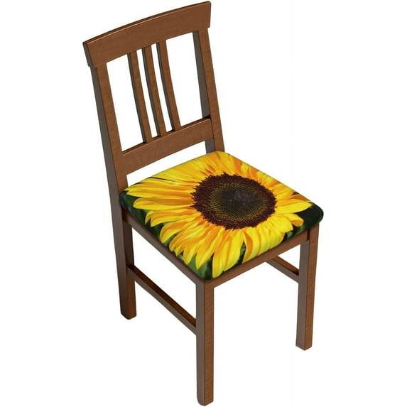 Square Chair Seat Covers Set of 4, Sunflower Farm Chair Covers with Elastic Ties, Soft Stretch Removable Universal Chair Protector Seat Cushion Slipcovers for Dining Room Kitchen Office