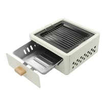 Square Charcoal BBQ Grill – 12.2x12.2in Cooking Area, Iron/Enamel Construction, Wooden Heat-Resistant Handle – for Camping, Picnics & Backyard Grilling White/Black(Optional)