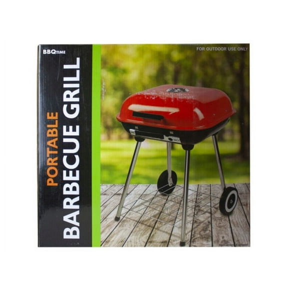 Square Charcoal Barbecue Grill with Wheels