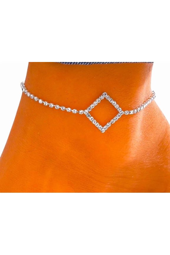 Square Charm  Silver Anklet for Women