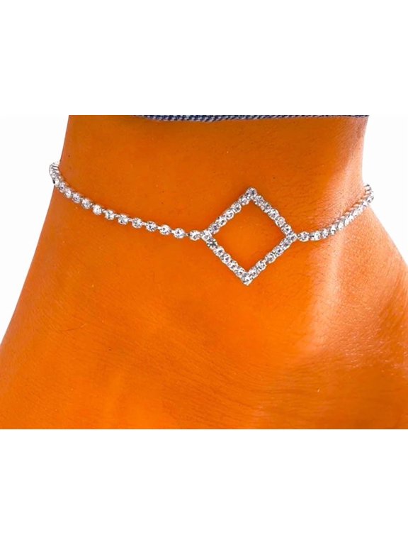 Square Charm Silver Anklet for Women