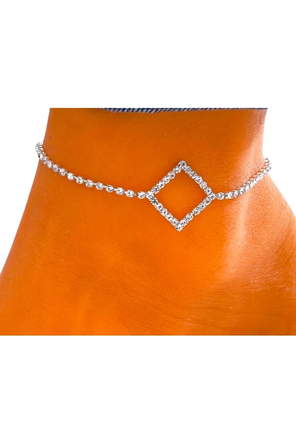 Square Charm Silver Anklet for Women