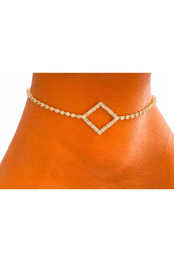 Square Charm Anklet, Stainless Steel, (jewelry pouch), 1