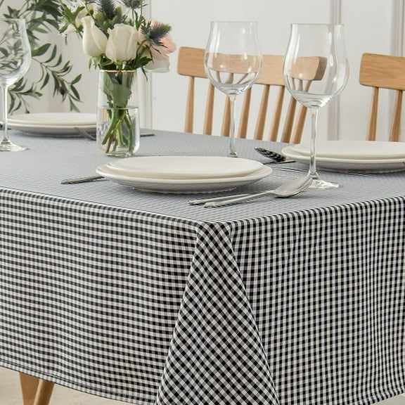 Square Checkered Tablecloth Water Resistance Antiwrinkle Spillproof Heavy Weight Gingham Table Cloth Buffalo Plaid for Buffet Banquet Parties Event Holiday Dinner 70 x 70 Inch Black White