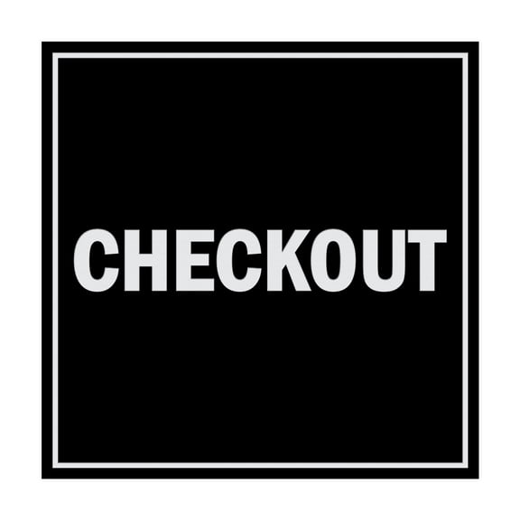 Square Checkout Sign with Adhesive Tape (Black / Silver) Small 4x4"