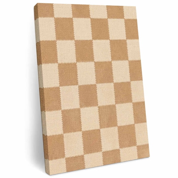 Square Checks Canvas Wall Art for Living Room, Vintage Minimalist Tan Beige Blocks Gingham Poster Print Painting for Desk Vanity Narrow Stair Wall Decoration Wall Pictures Prepare To Hang 8"x10"