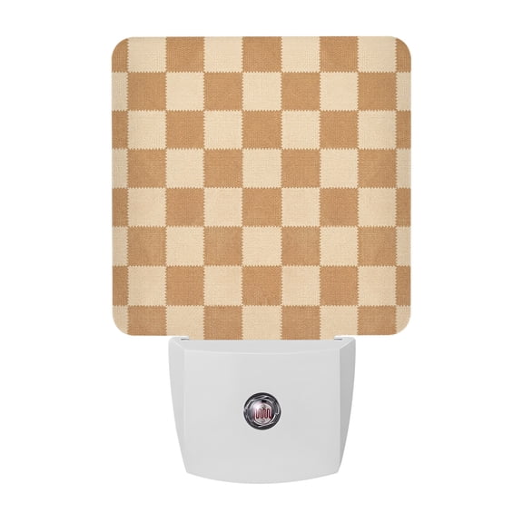 Square Checks Night Lights, Vintage Minimalist Tan Beige Blocks Gingham Smart Auto Dusk to Dawn Sensor Nightlights Plug-in Nightlight for Bedroom Bathroom Living Room Kitchen Hallway