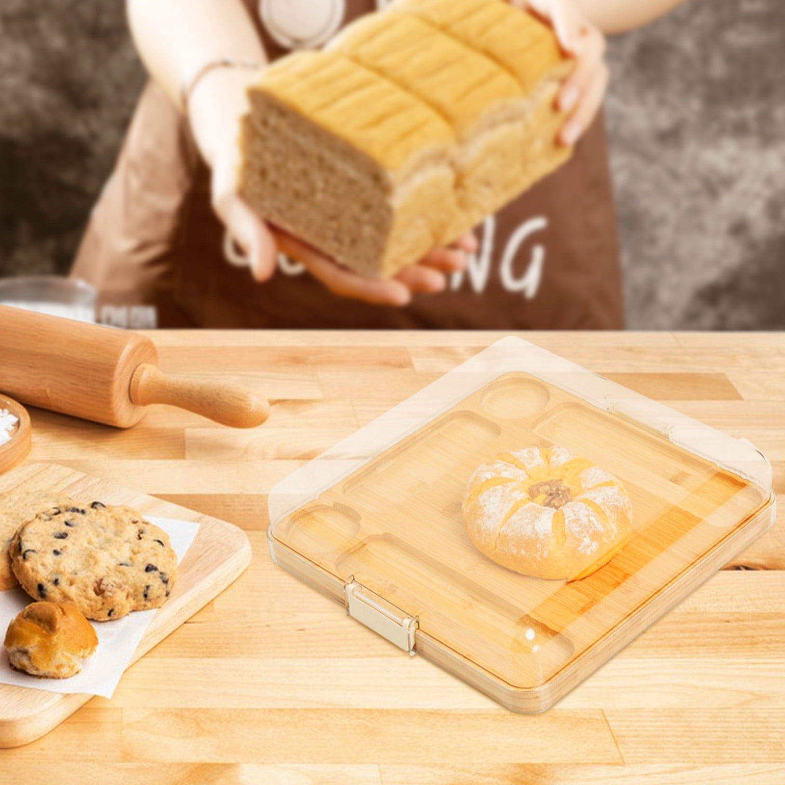 Square Cheese Board With Lid Bamboo Bread Board, Pizza Chopping Board Wooden Serving Tray Bamboo Cheese Board For Appetizers.