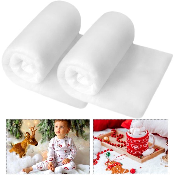 Square Christmas Snow Blanket 2 Pack, 3 x 8 Ft Fake Snow Roll, Artificial Snow Blanket for Christmas Decoration, Village Displays, Under Christmas Tree