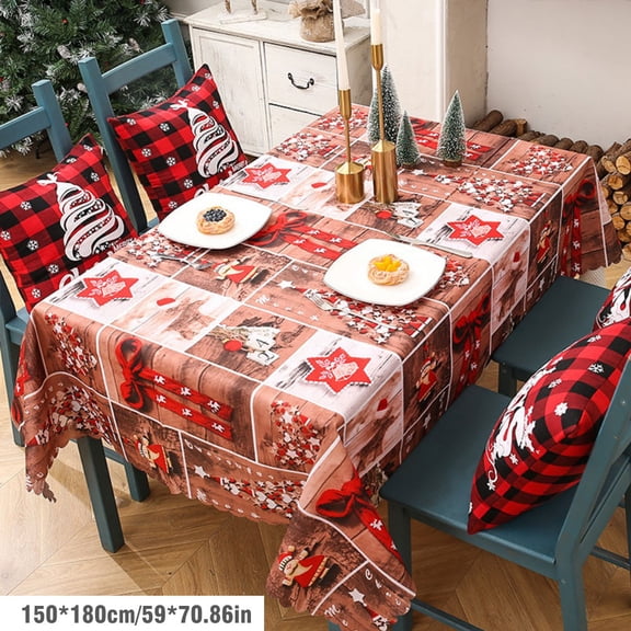 Square Christmas Tablecloth, 70 Inch Christmas Table Cloth Winter Santa Claus Snow Christmas Washable Table Cover, Square Table Cloth for Family Kitchen Gatherings Dinner Decor