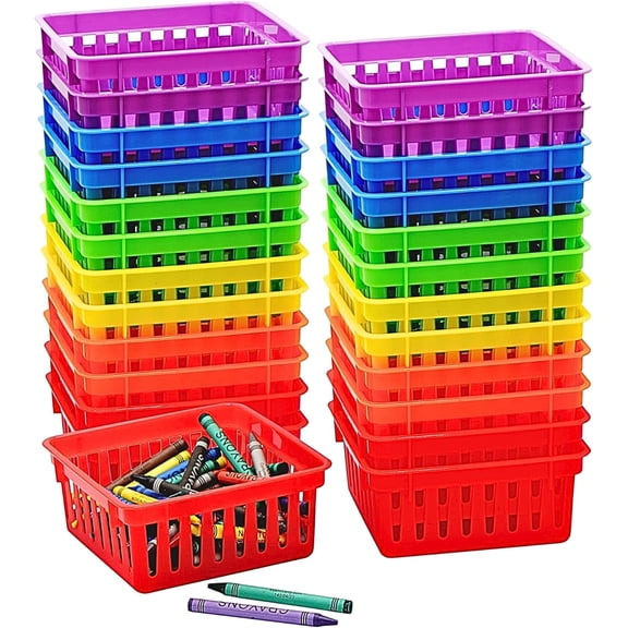 4E's Novelty 12 Pack Small Classroom Storage Baskets 4.5" Colorful Plastic Desk Organizer Bins