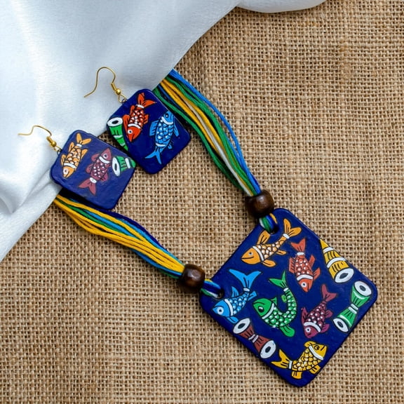 Square Clay Jewelry Set with Fish Design – Unique Dangling Earrings | Gifts for Women
