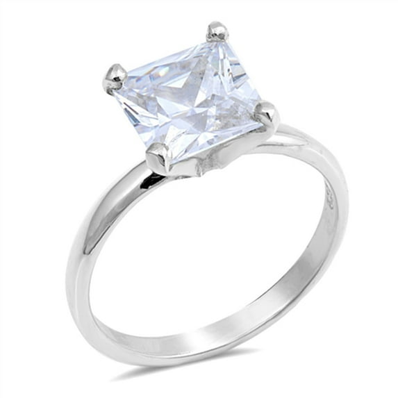 Square Clear CZ Solitaire Wedding Ring .925 Sterling Silver Band White Jewelry Female Size 4