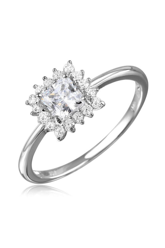 Square Clear Cubic Zirconia Center Cluster Ring Rhodium Plated Sterling Silver Size 9