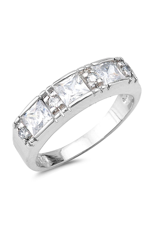 Square Clear Cubic Zirconia Wedding Ring .925 Sterling Silver Band White Jewelry Female Male Size 5
