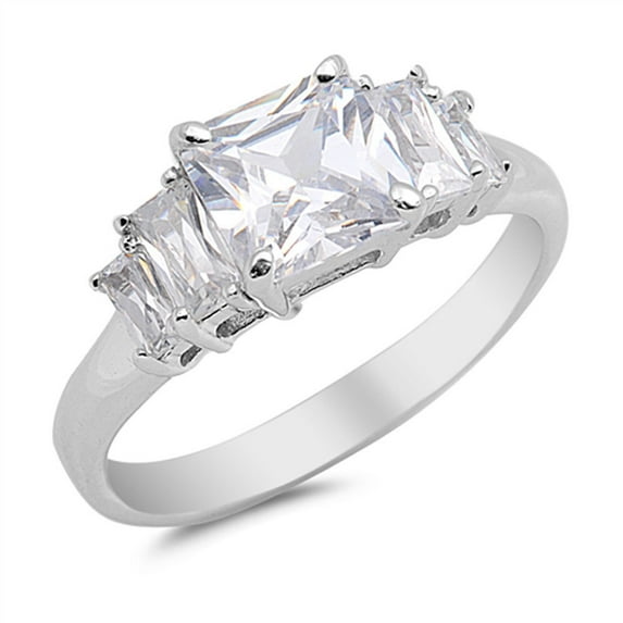 Square Clear Cubic Zirconia Wedding Ring .925 Sterling Silver Band White Jewelry Female Male Size 8