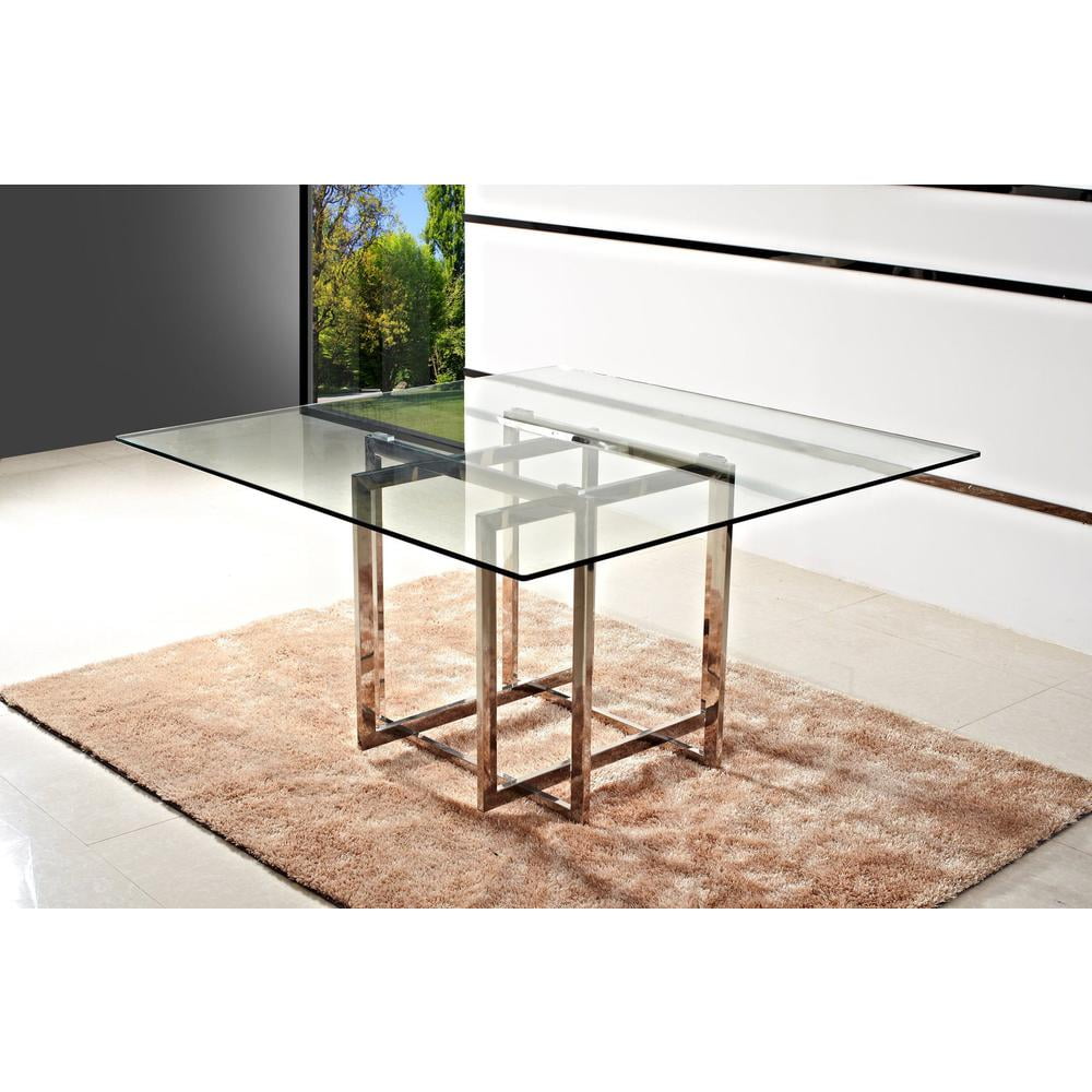 Square Clear Glass Dining Table with Chrome Base
