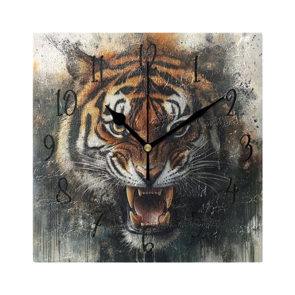 Square Clock Black Clock 7.78 *7.78 Inch Decorative Clock Creative Clock Dual-Purpose Clock Wall Clock Clock Decorate Your Space Big Tiger with Big Mouth