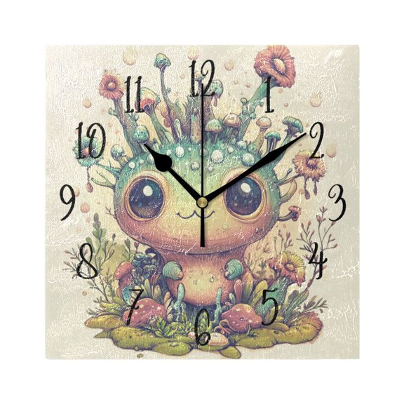 Square Clock Black Clock 7.78 *7.78 Inch Decorative Clock Creative Clock Dual-Purpose Clock Wall Clock Clock Decorate Your Space Cartoon Beautiful Monster