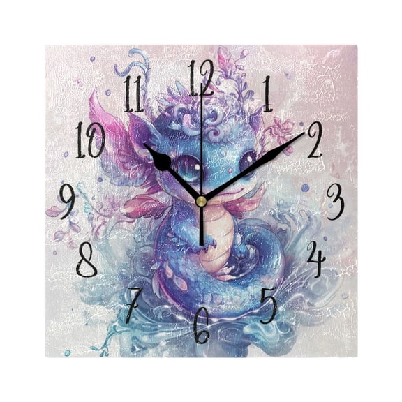 Square Clock Black Clock 7.78 *7.78 Inch Decorative Clock Creative Clock Dual-Purpose Clock Wall Clock Clock Decorate Your Space A Cartoon Blue Dragon
