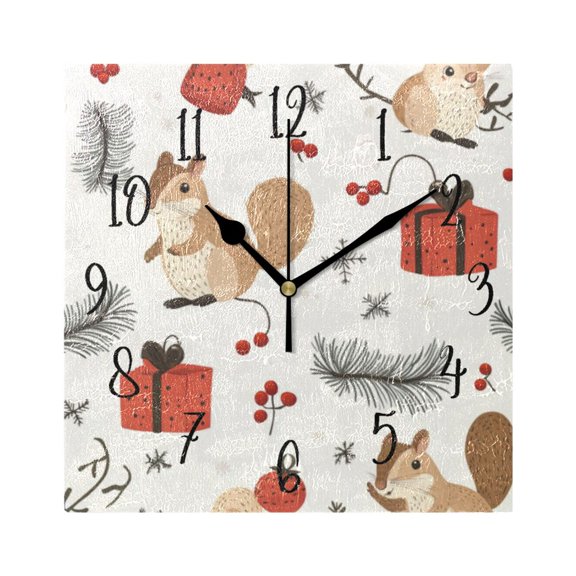 Square Clock Black Clock 7.78 *7.78 Inch Decorative Clock Creative Clock Dual-Purpose Clock Wall Clock Clock Decorate Your Space Christmas Pretty Squirrel2