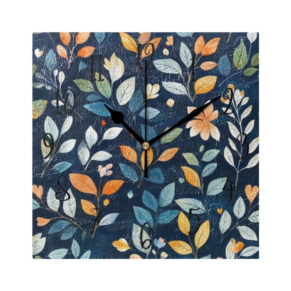 Square Clock Black Clock 7.78 *7.78 Inch Decorative Clock Creative Clock Dual-Purpose Clock Wall Clock Clock Decorate Your Space Colorful and Beautiful Leaves