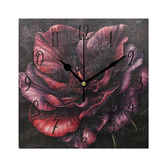 Square Clock Black Clock 7.78 *7.78 Inch Decorative Clock Creative Clock Dual-Purpose Clock Wall Clock Clock Decorate Your Space Large Crimson Flowers