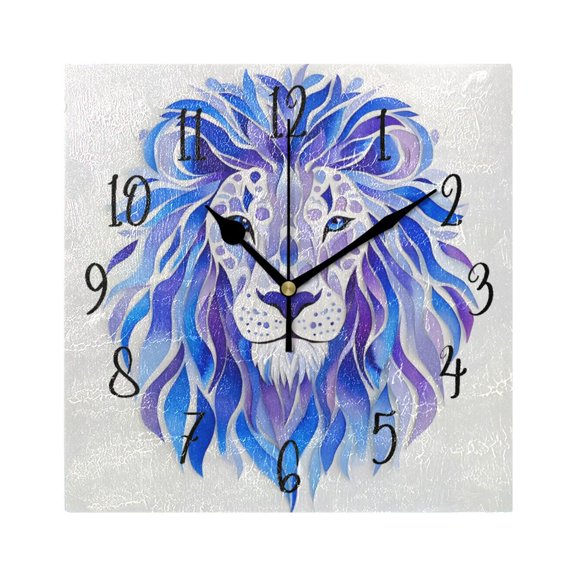 Square Clock Black Clock 7.78 *7.78 Inch Decorative Clock Creative Clock Dual-Purpose Clock Wall Clock Clock Decorate Your Space Pretty Blue Cool Lion
