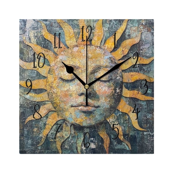Square Clock Black Clock 7.78 *7.78 Inch Decorative Clock Creative Clock Dual-Purpose Clock Wall Clock Clock Decorate Your Space Pretty Closed Eyes Sun