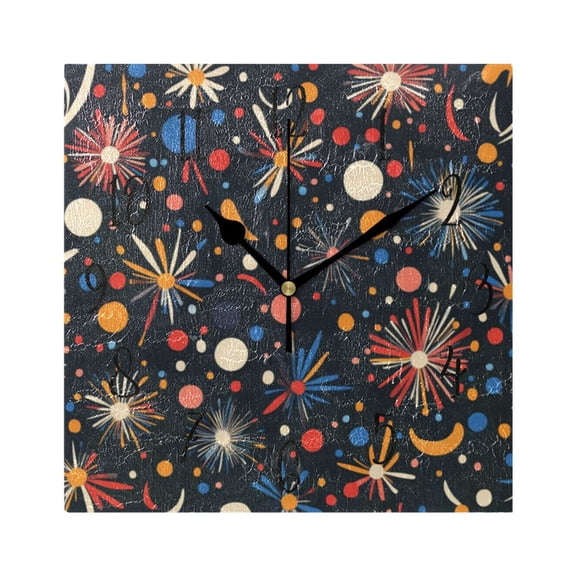 Square Clock Black Clock 7.78 *7.78 Inch Decorative Clock Creative Clock Dual-Purpose Clock Wall Clock Clock Decorate Your Space Pretty Fireworks Pattern