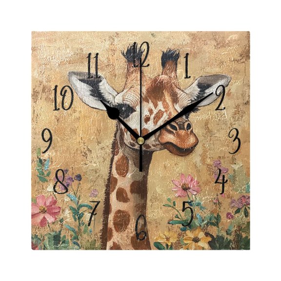 Square Clock Black Clock 7.78 *7.78 Inch Decorative Clock Creative Clock Dual-Purpose Clock Wall Clock Clock Decorate Your Space Pretty Flowers and Giraffes