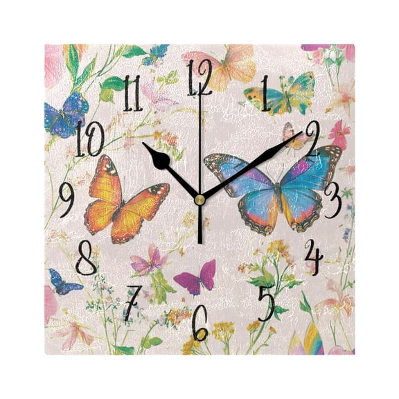 Square Clock Black Clock 7.78 *7.78 Inch Decorative Clock Creative Clock Dual-Purpose Clock Wall Clock Clock Decorate Your Space Pretty Pale Pink Butterfly