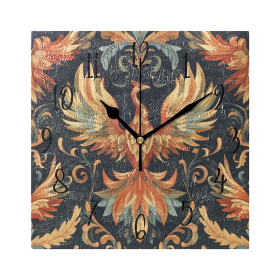 Square Clock Black Clock 7.78 *7.78 Inch Decorative Clock Creative Clock Dual-Purpose Clock Wall Clock Clock Decorate Your Space Pretty Phoenix Pattern