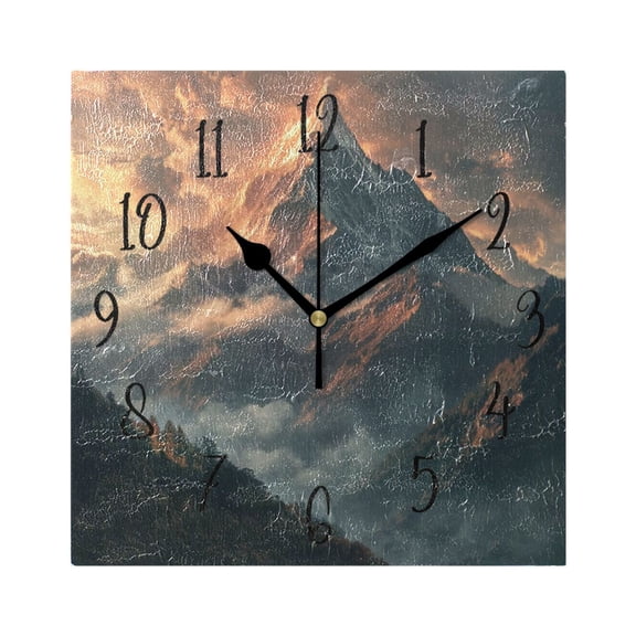Square Clock Black Clock 7.78 *7.78 Inch Decorative Clock Creative Clock Dual-Purpose Clock Wall Clock Clock Decorate Your Space A Big Mountain