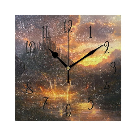 Square Clock Black Clock 7.78 *7.78 Inch Decorative Clock Creative Clock Dual-Purpose Clock Wall Clock Clock Decorate Your Space Beautiful Castle