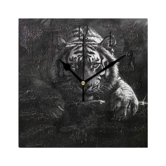 Square Clock Black Clock 7.78 *7.78 Inch Decorative Clock Creative Clock Dual-Purpose Clock Wall Clock Clock Decorate Your Space Big Black Tiger