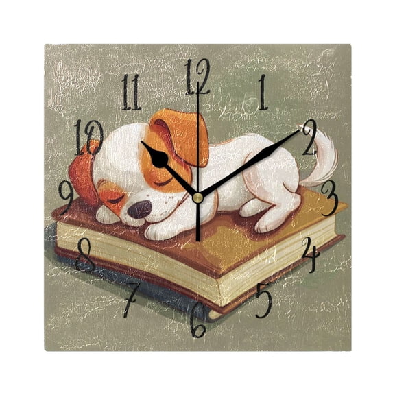 Square Clock Black Clock 7.78 *7.78 Inch Decorative Clock Creative Clock Dual-Purpose Clock Wall Clock Clock Decorate Your Space Book Sleeping Puppy