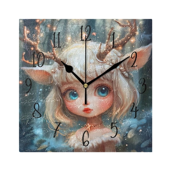 Square Clock Black Clock 7.78 *7.78 Inch Decorative Clock Creative Clock Dual-Purpose Clock Wall Clock Clock Decorate Your Space Cartoon Blue Elf