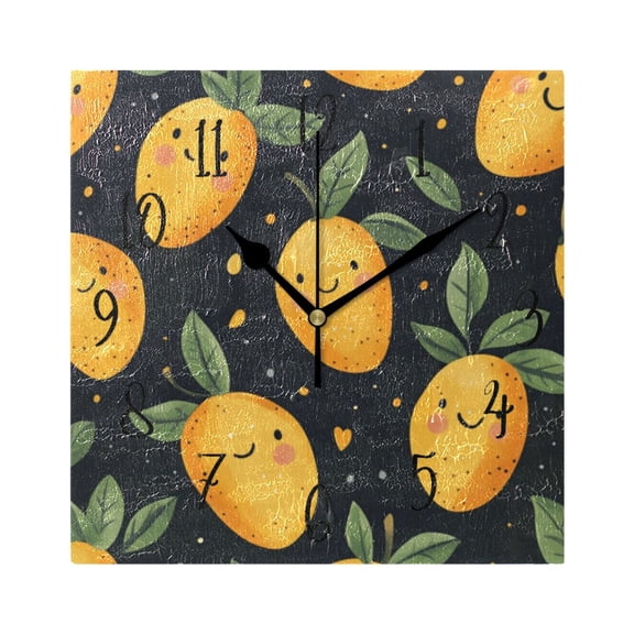 Square Clock Black Clock 7.78 *7.78 Inch Decorative Clock Creative Clock Dual-Purpose Clock Wall Clock Clock Decorate Your Space Cartoon Smile Mango