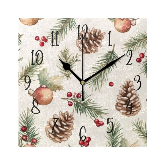 Square Clock Black Clock 7.78 *7.78 Inch Decorative Clock Creative Clock Dual-Purpose Clock Wall Clock Clock Decorate Your Space Christmas Pine Cone