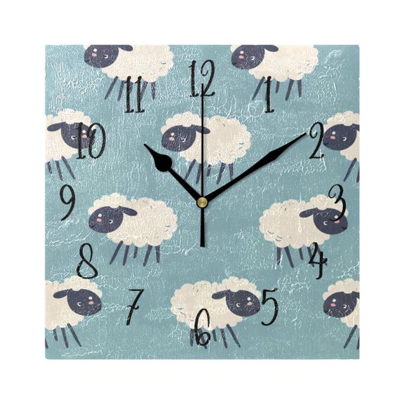 Square Clock Black Clock 7.78 *7.78 Inch Decorative Clock Creative Clock Dual-Purpose Clock Wall Clock Clock Decorate Your Space Cute Sheep