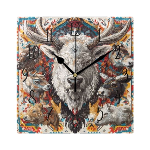 Square Clock Black Clock 7.78 *7.78 Inch Decorative Clock Creative Clock Dual-Purpose Clock Wall Clock Clock Decorate Your Space Gray Sheep Head